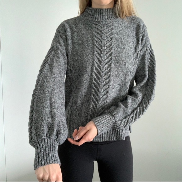 GAP heather grey knitted bubble sleeve sweater - Picture 2 of 8